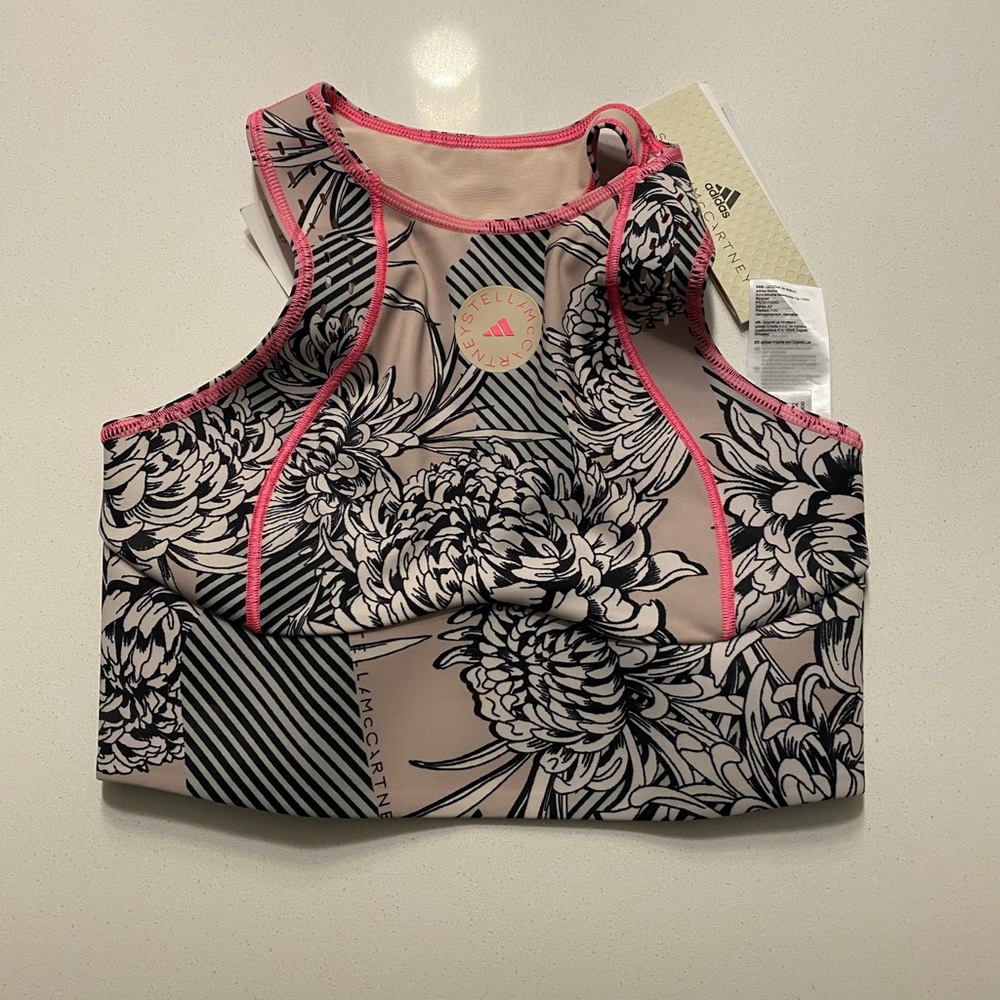 NWT ADIDAS X STELLA MCCARTNEY PRINTED SPORTS BRA FLORAL PINK BLACK MAUVE